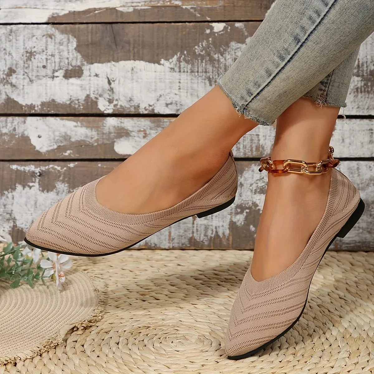 Amélie | Pointed Toe Knitted Ballet Flats