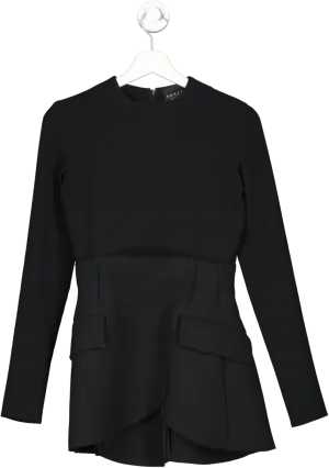 AWAKE Mode Black Corseted long-sleeve crepe top UK 8