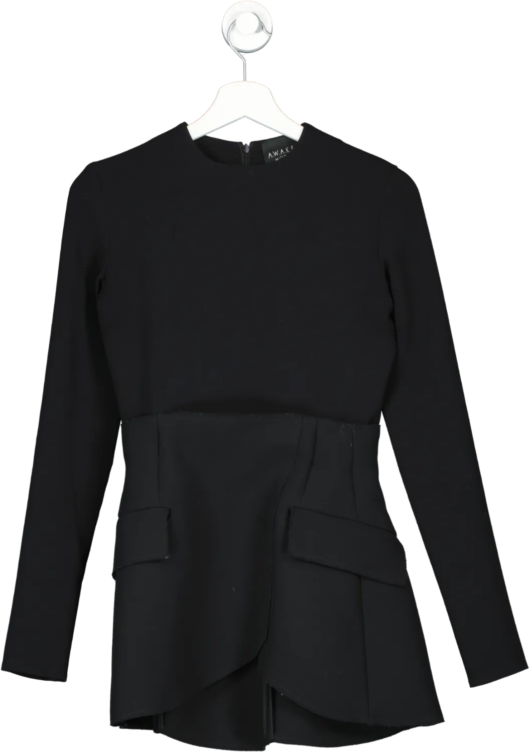AWAKE Mode Black Corseted long-sleeve crepe top UK 8