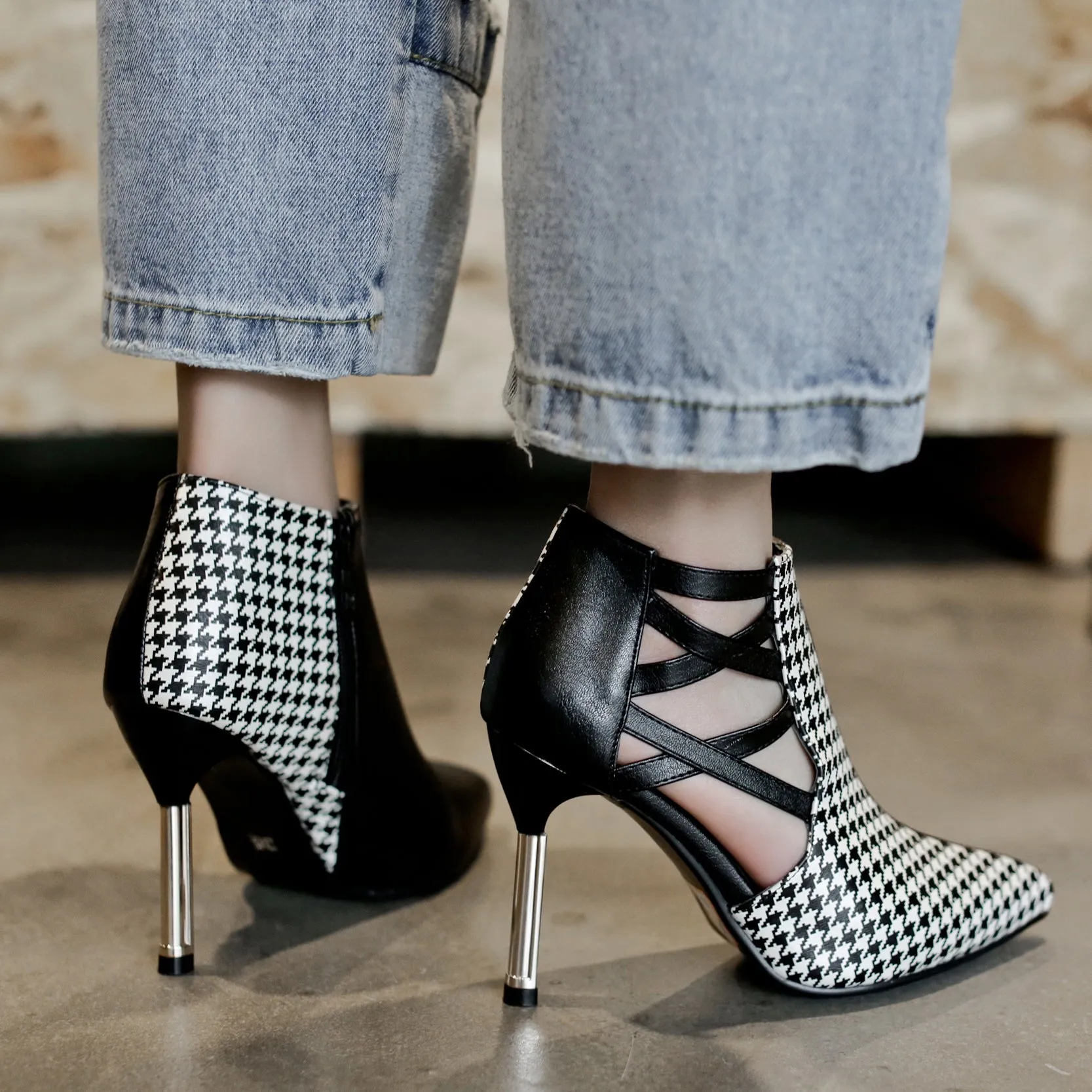 Bigsizeheels Trendy Contrast Color Copy Platform Heels - White grid