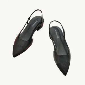 Cap-Toe Slingback Flats (Freya) Black