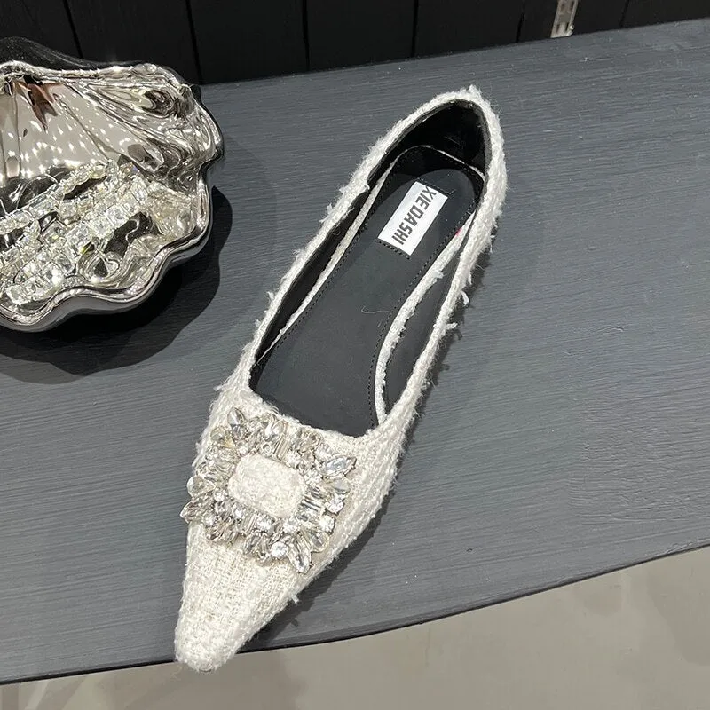 ChicMy-Fall Outfits  2024 Autumn Flats Casual Elegant Ladies Sandals Rhinestones Rubber Women Shoes Slip On Pointed Toe Pumps Fashion Female Shoes