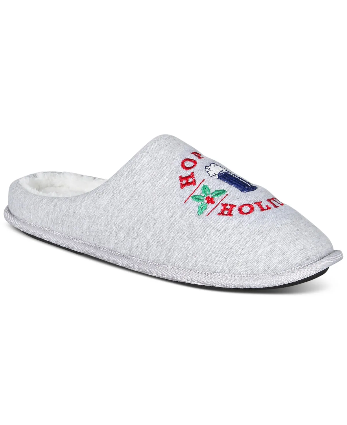 Club Room Mens Hoppy Holidays Slip On Slippers Light Grey Medium 8 to 9