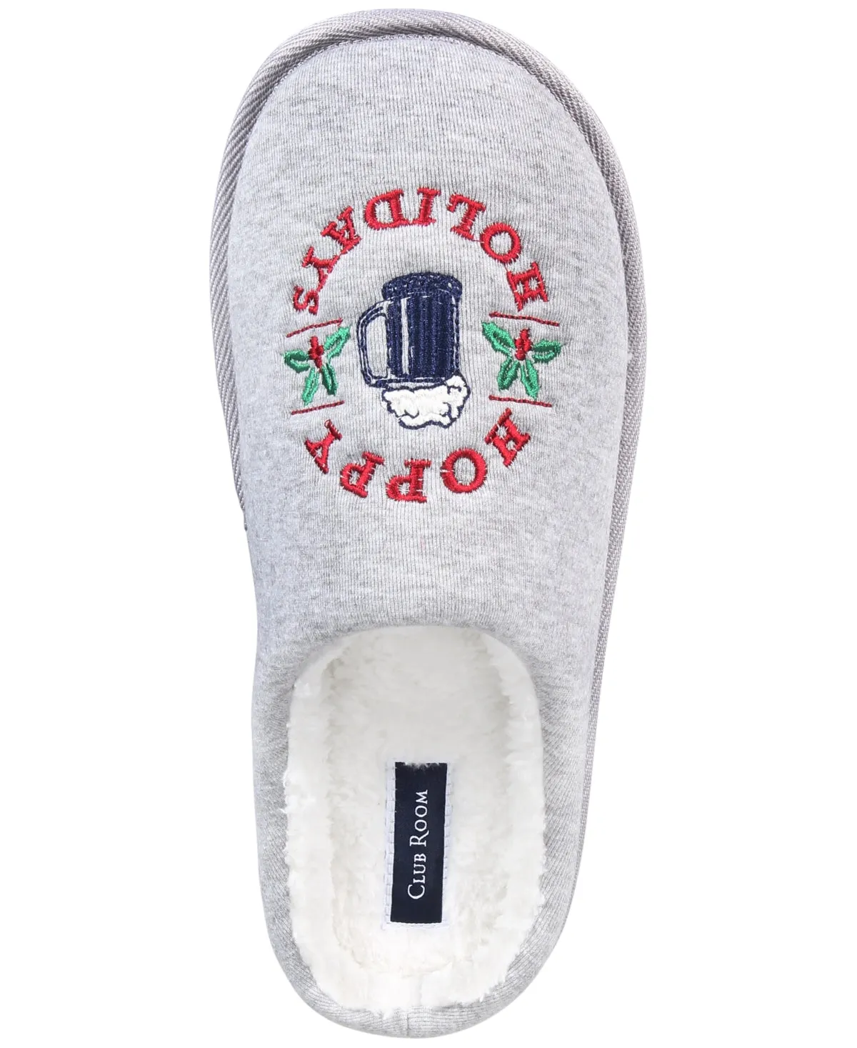 Club Room Mens Hoppy Holidays Slip On Slippers Light Grey Medium 8 to 9