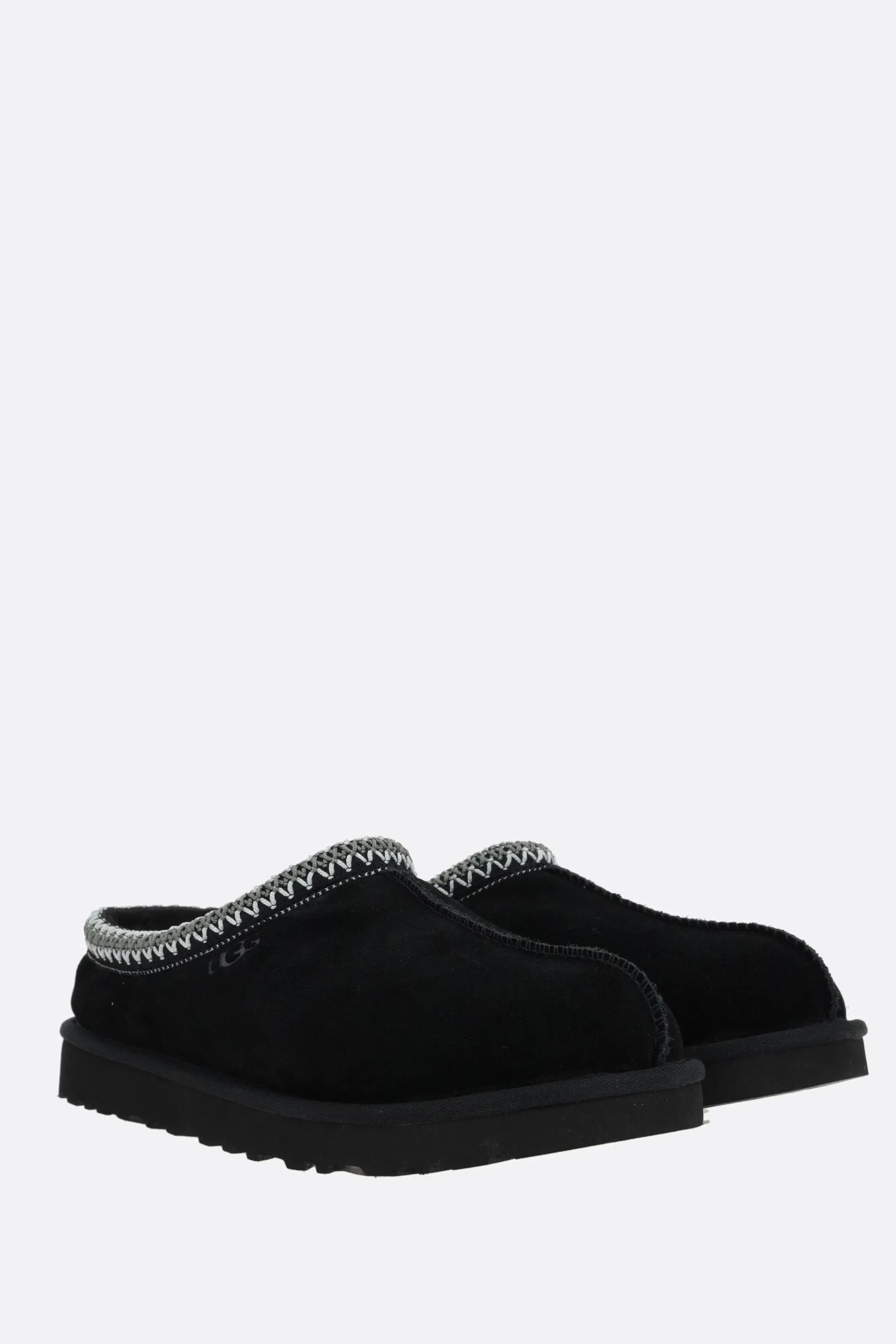 Embroidered-Trim Lined Suede Slippers
