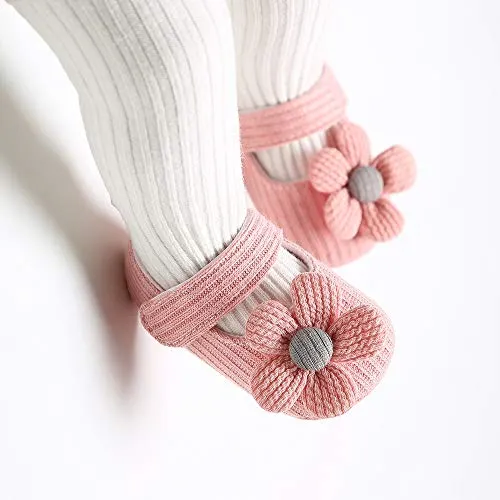 GDSDYM Baby Girls Mary Jane Flats with Flowers Princess Wedding Dress Shoes Soft Newborn Infant Crib First Walker Prewalker