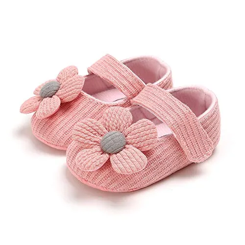 GDSDYM Baby Girls Mary Jane Flats with Flowers Princess Wedding Dress Shoes Soft Newborn Infant Crib First Walker Prewalker