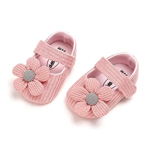 GDSDYM Baby Girls Mary Jane Flats with Flowers Princess Wedding Dress Shoes Soft Newborn Infant Crib First Walker Prewalker