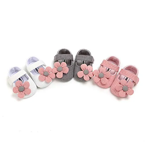 GDSDYM Baby Girls Mary Jane Flats with Flowers Princess Wedding Dress Shoes Soft Newborn Infant Crib First Walker Prewalker