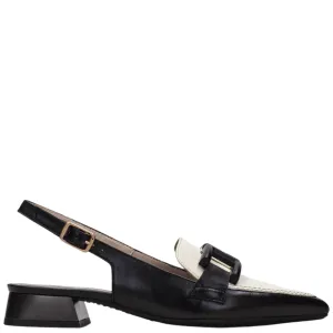 Hispanitas White & Black Leather Sling Back Shoes