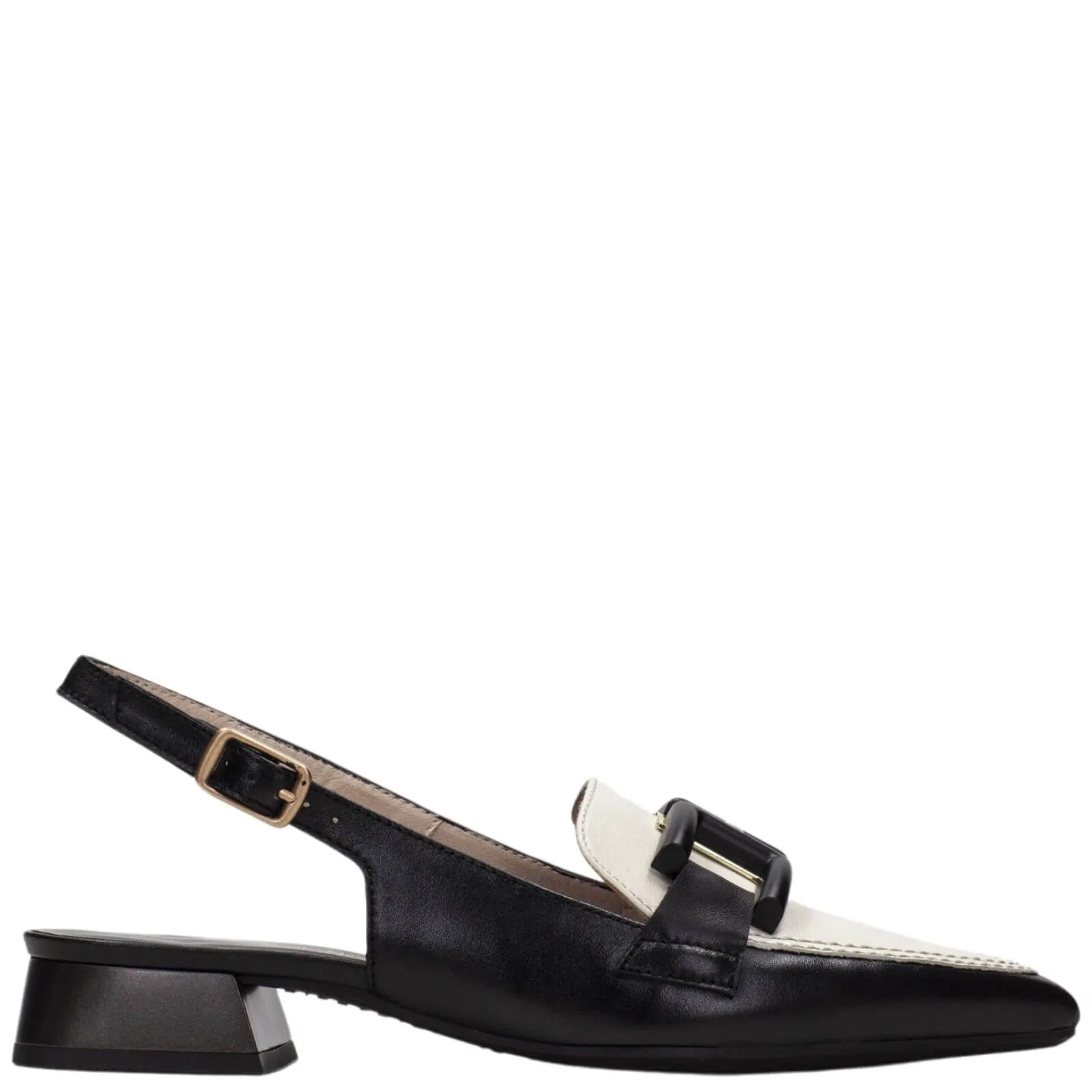 Hispanitas White & Black Leather Sling Back Shoes