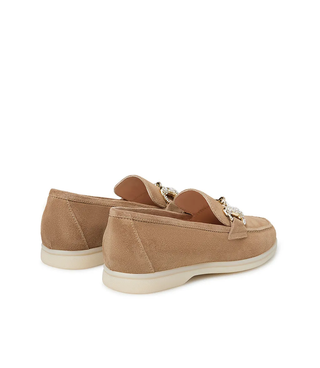 Jewel-buckle honey-tone suede loafers with Jewel buckle