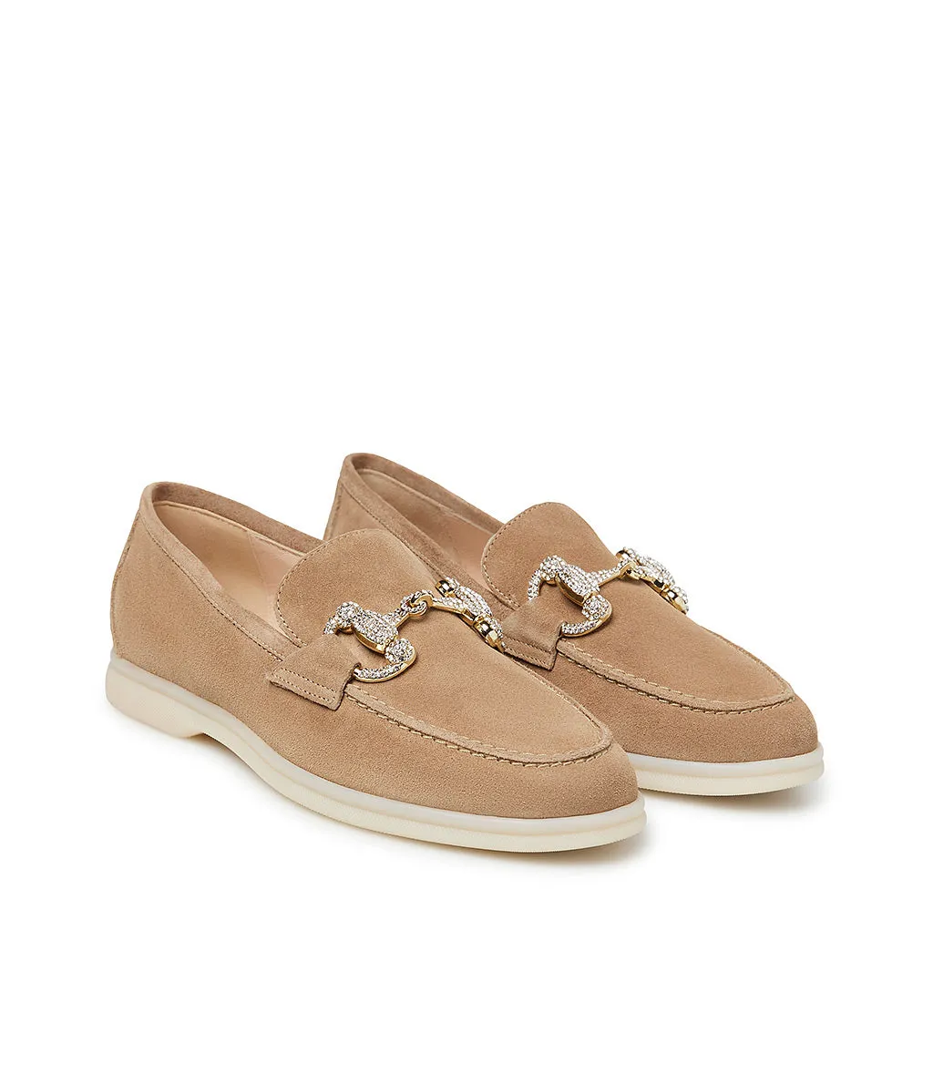 Jewel-buckle honey-tone suede loafers with Jewel buckle