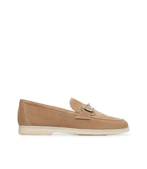 Jewel-buckle honey-tone suede loafers with Jewel buckle