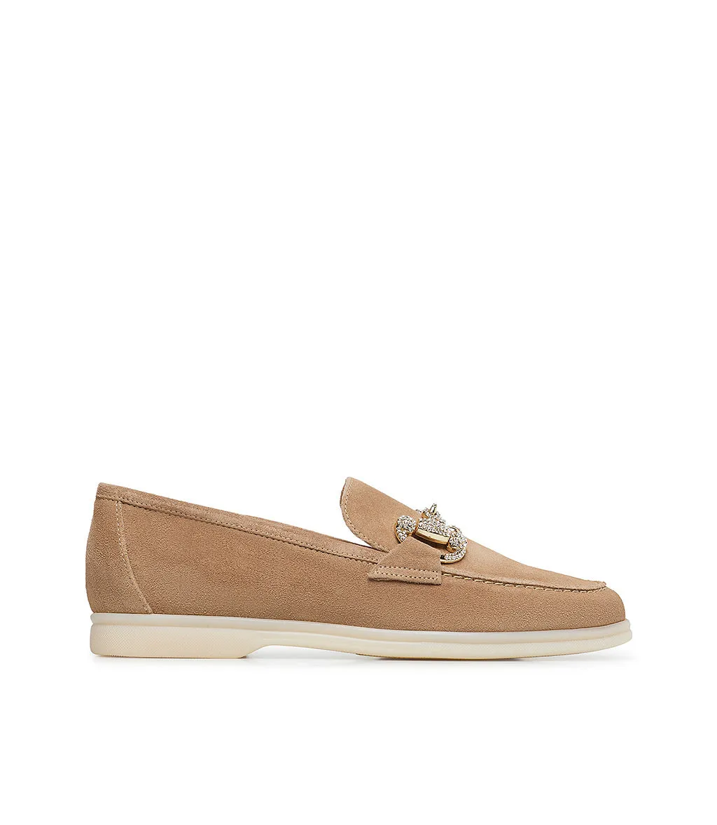 Jewel-buckle honey-tone suede loafers with Jewel buckle