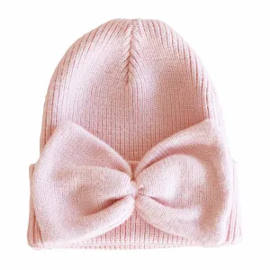 Knit Newborn Bow Beanie | Baby Pink*