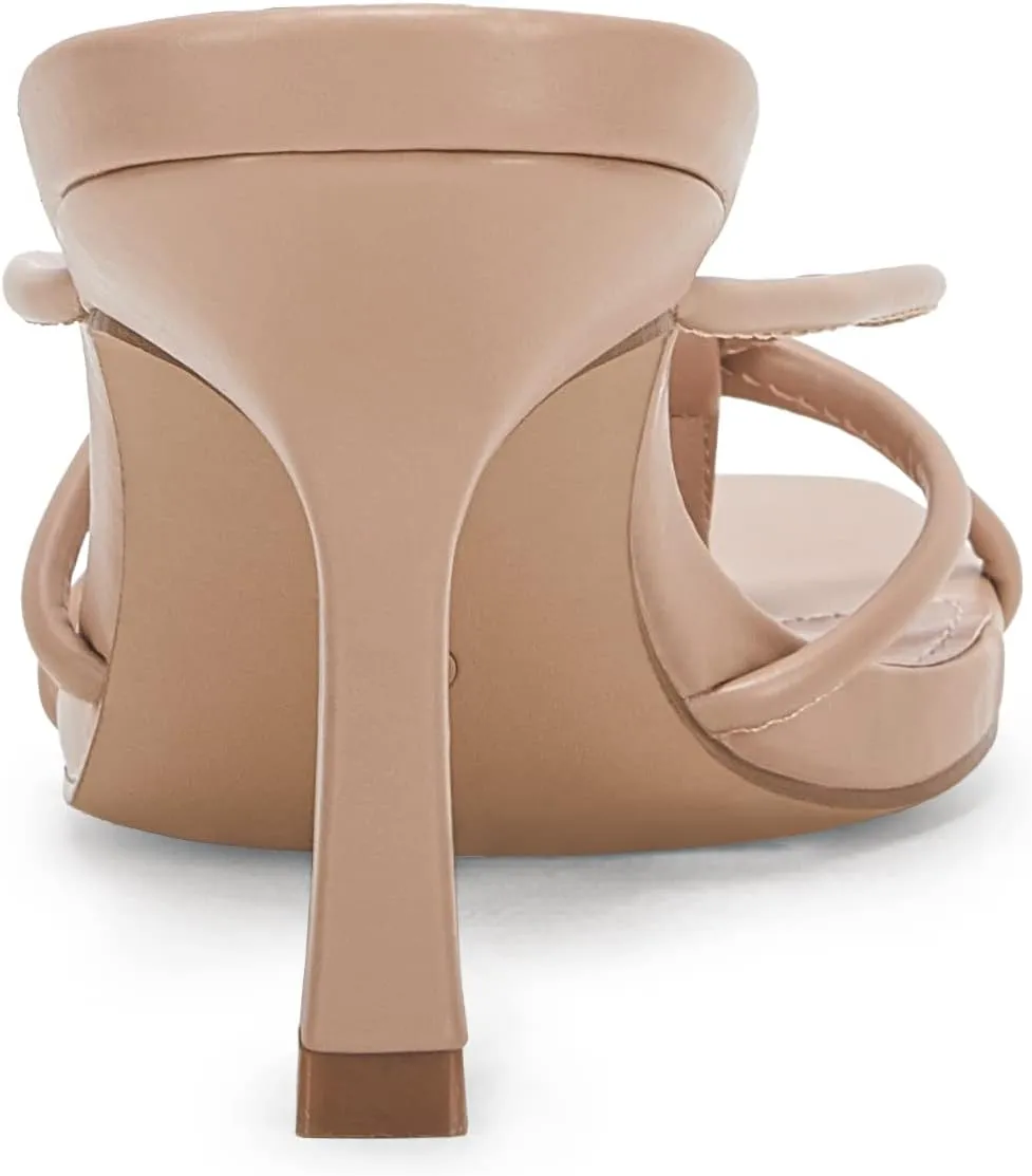 LAICIGO Women??s Square Open Toe Flip Flops Stiletto Heels Strappy Thong Slide on Slingback Mules Sandals