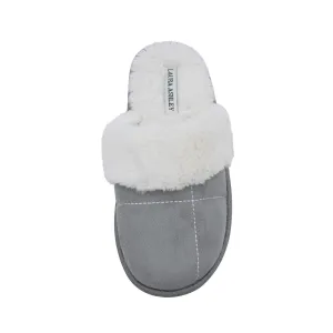 Laura Ashley Ladies Micro Suede Scuff Slipper with Plush Collar, Light Grey, M