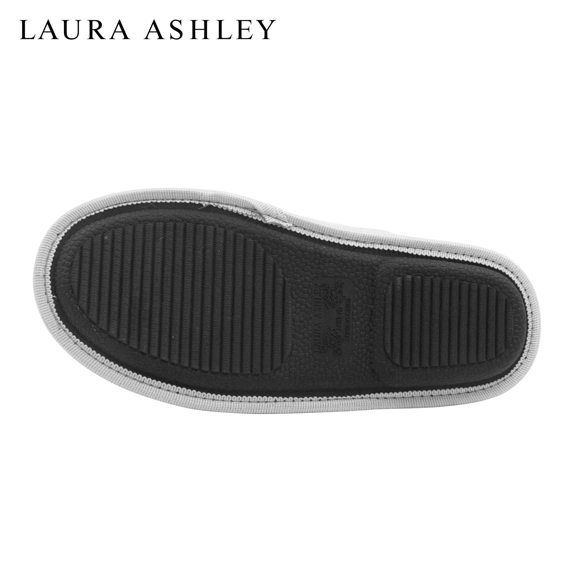 Laura Ashley Ladies Micro Suede Scuff Slipper with Plush Collar, Light Grey, M