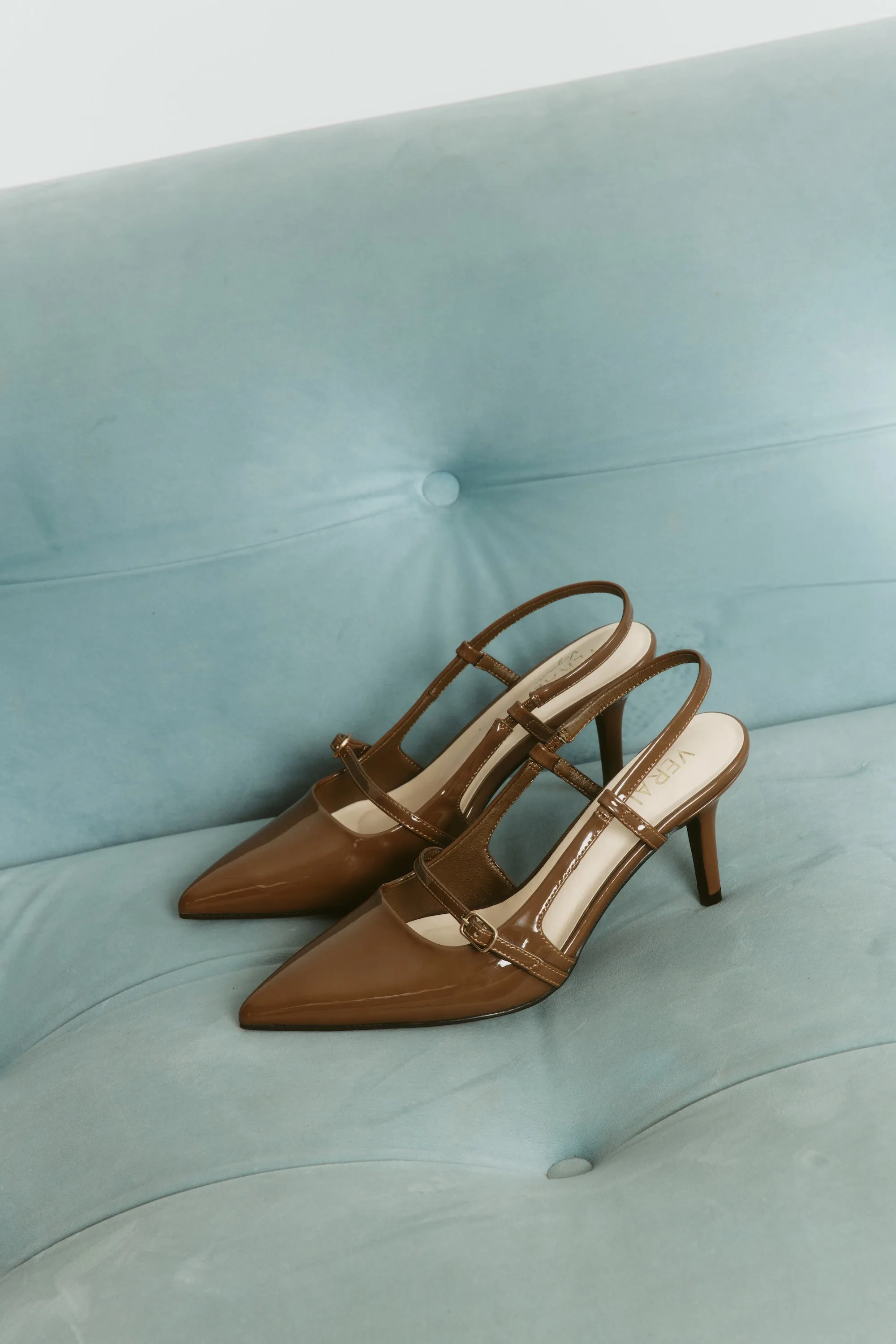 Leia Slingback Stilettos - Cocoa Brown Patent