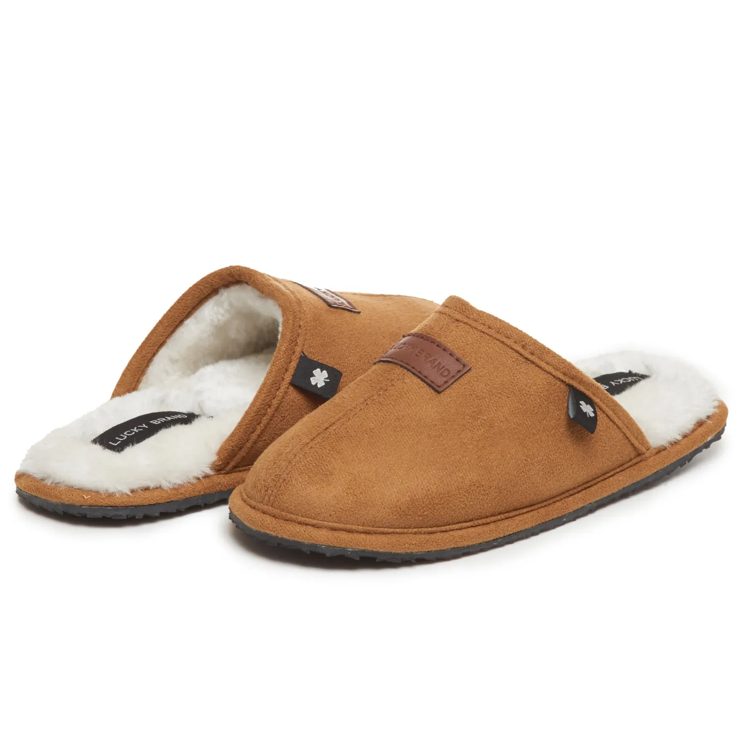 Lucky Brand Boy's Micro-Suede Scuff Slippers, Kids House Shoes with Plush Lining