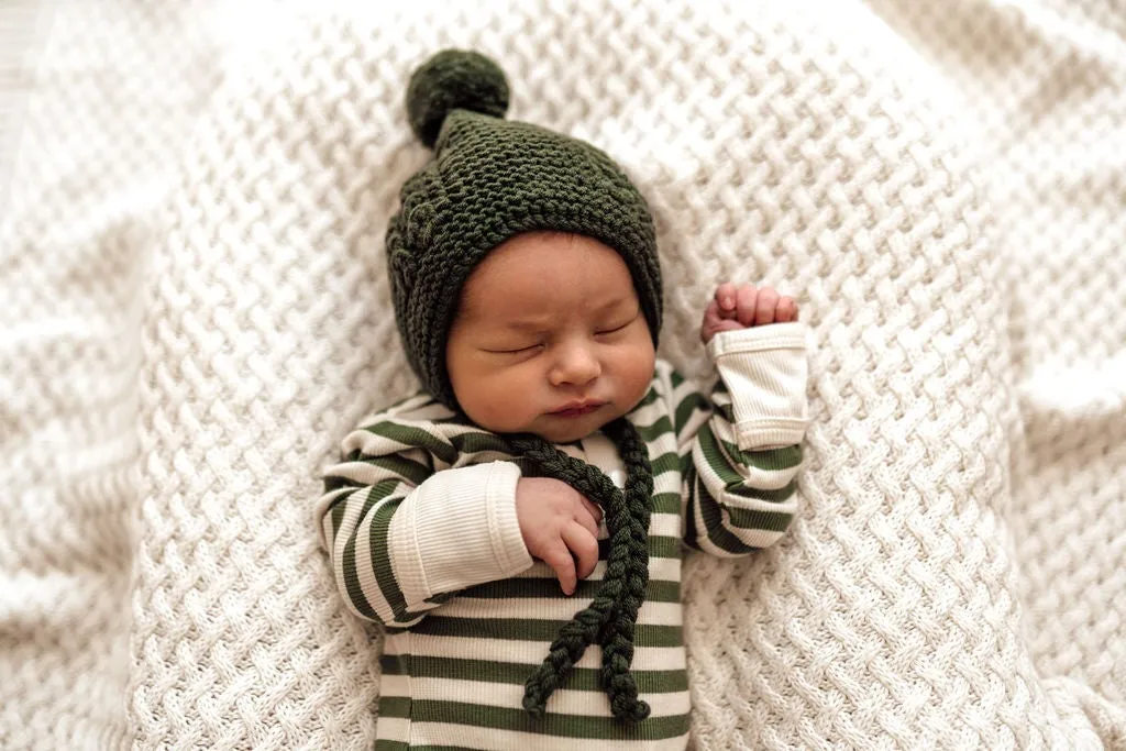 Olive Merino Wool Knit Bonnet & Booties