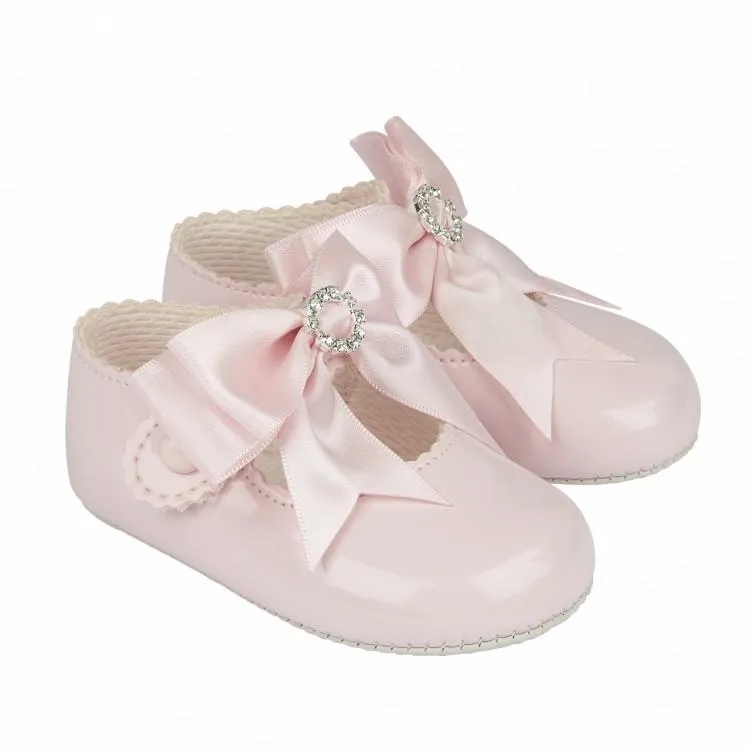 Pink Large Bow Diamanté Soft Sole Shoe