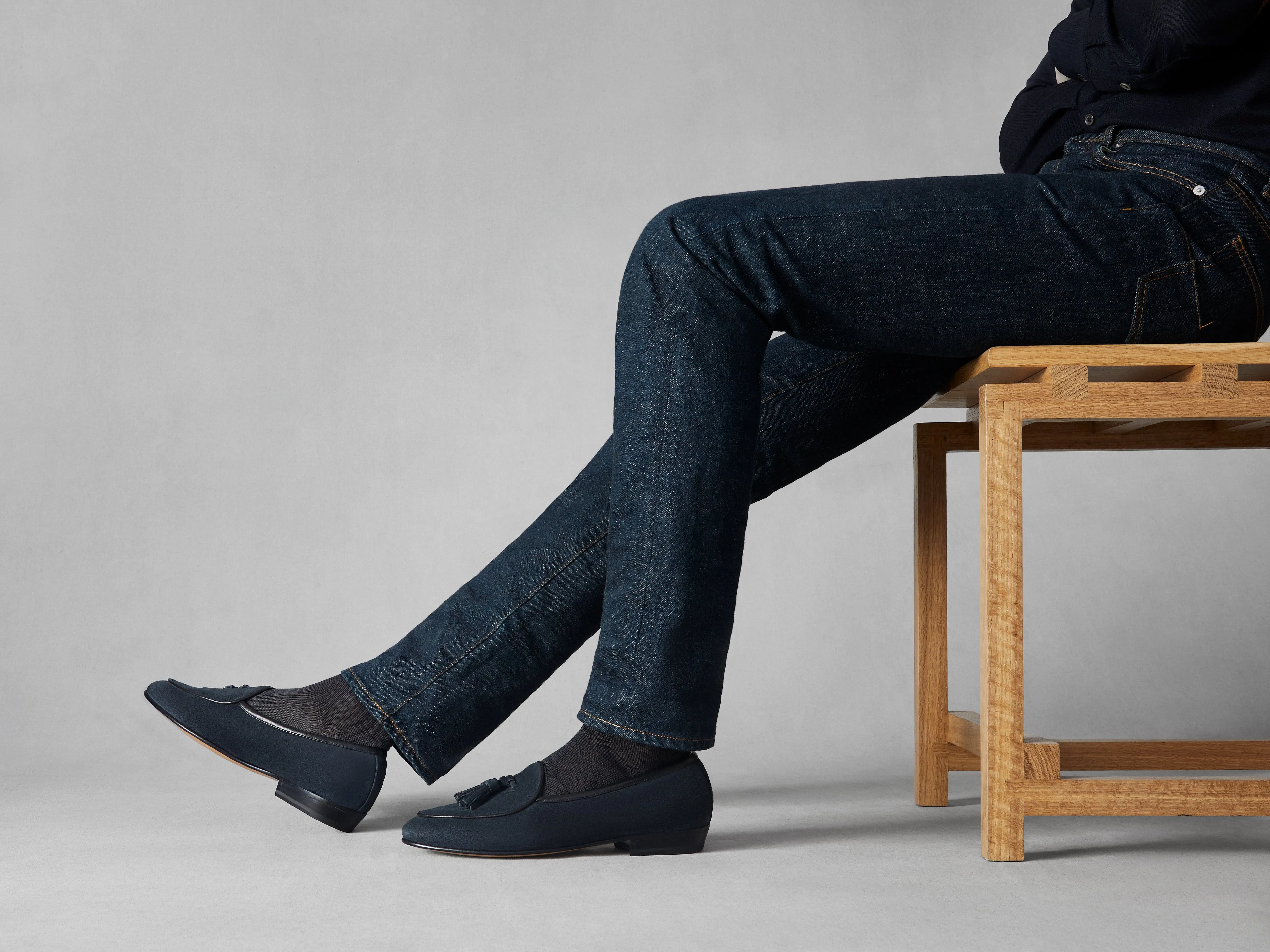Sagan Classic Tassel Loafers in Midnight Navy Suede with Leather Sole