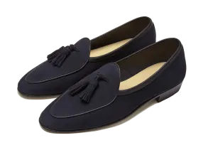 Sagan Classic Tassel Loafers in Midnight Navy Suede with Leather Sole