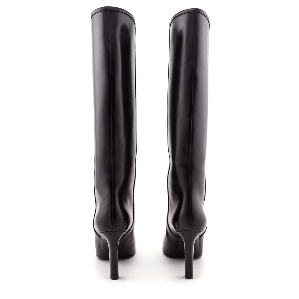 Saint Laurent Brown Leather Jane Knee-High Boots Size US 11 | EU 41