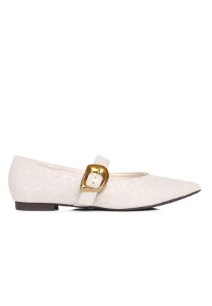 Shanzey Chucky Buckle Ballerina & Flats (White)