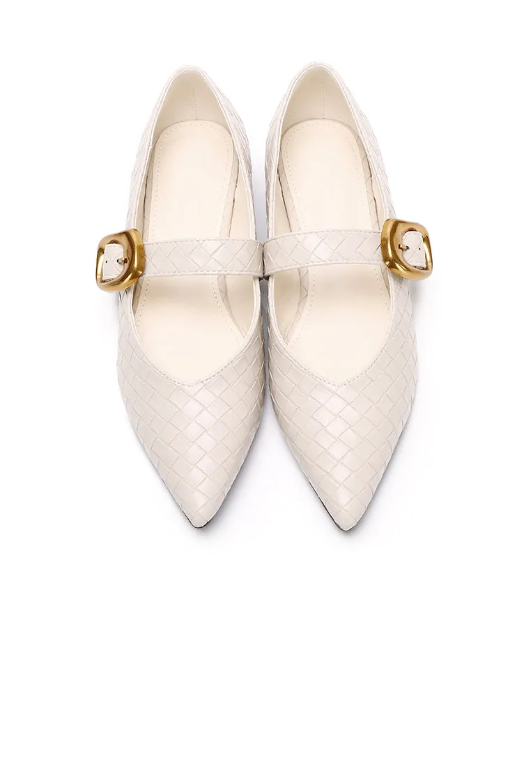 Shanzey Chucky Buckle Ballerina & Flats (White)
