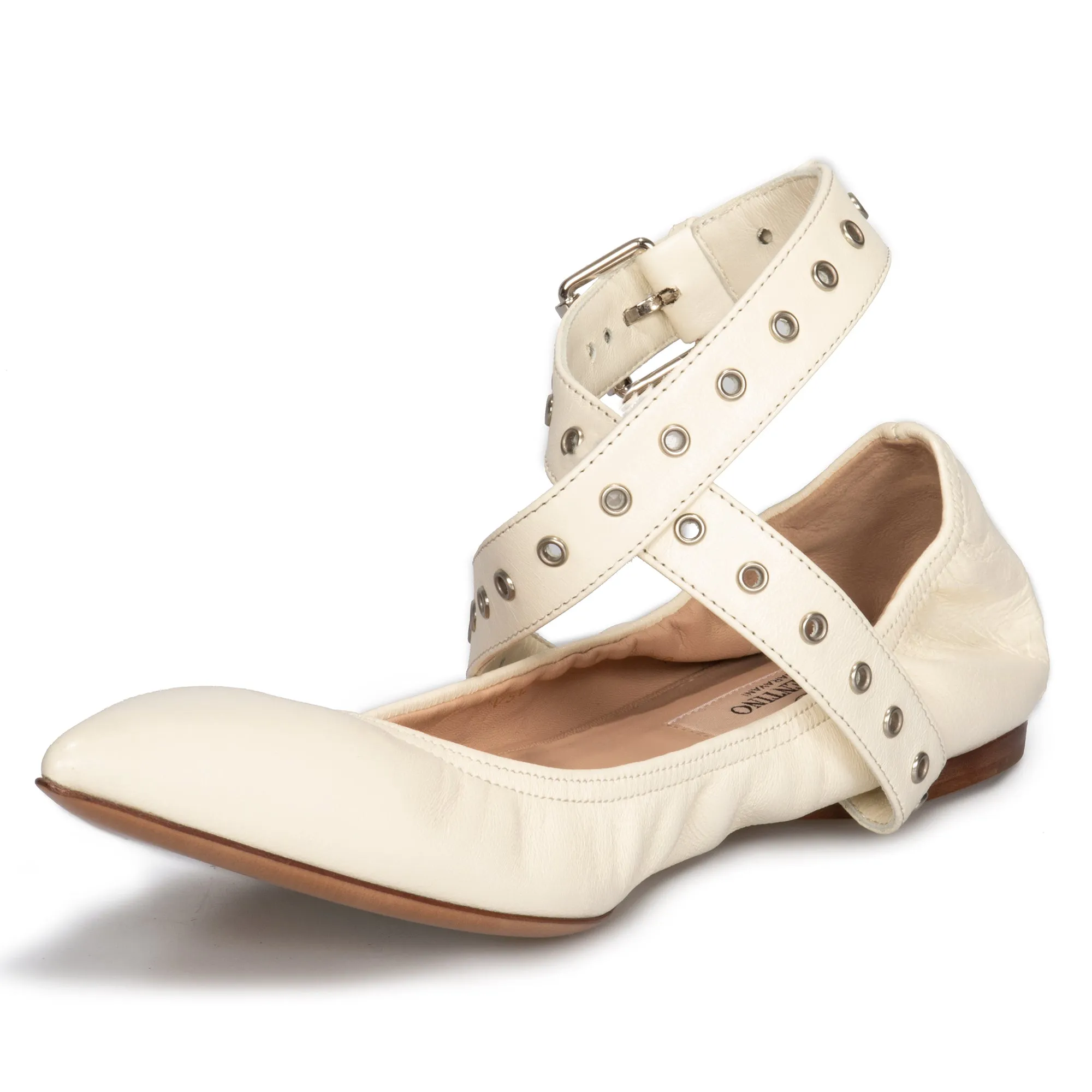 Valentino Love Latch Ballerina Flats in Off White
