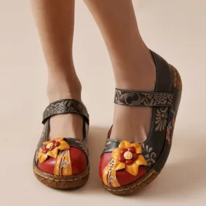Women's vintage flower decoration closed toe loafers | Summer slip on platform loafers shoes